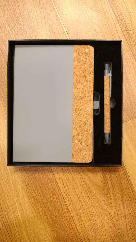 CE003 2 in 1 Gift Set Grey Cork Eco Friendly Diary and Pen