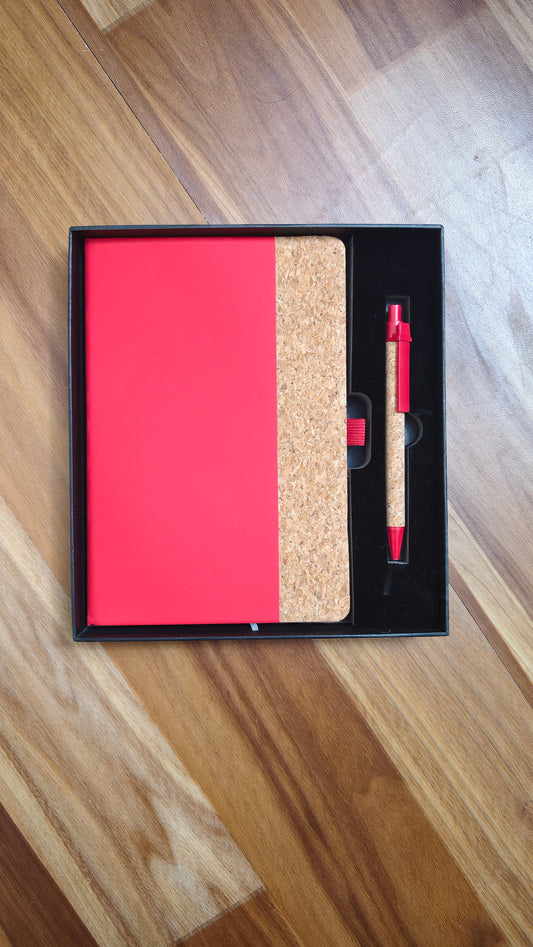 2 in 1 Gift Set Red Cork Eco Friendly Diary and Pen