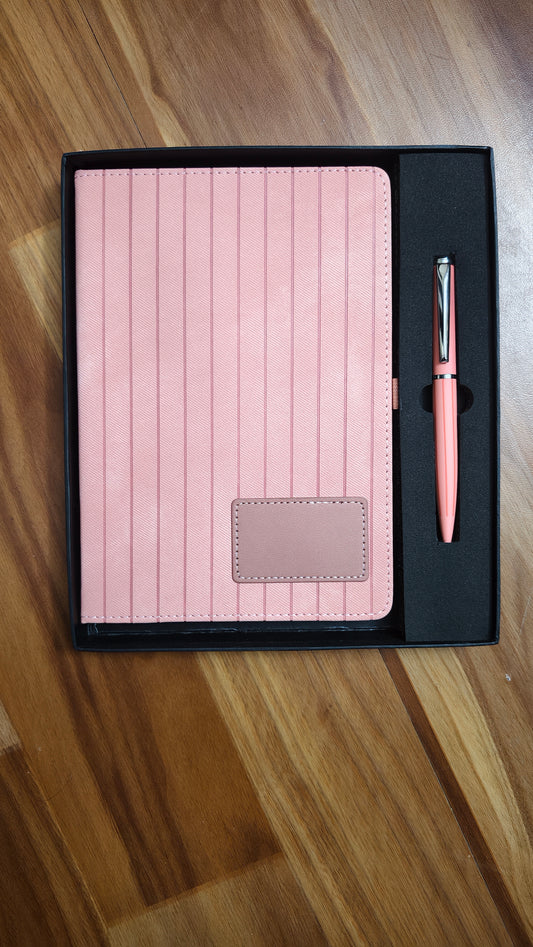 2 in 1 Gift Set Pink PU Leather Diary and Metal Pen
