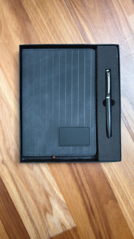 2 in 1 Gift Set Black PU Leather Diary and Metal Pen