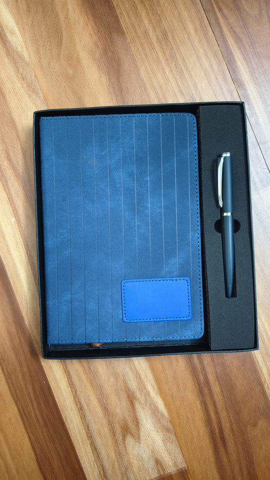 2 in 1 Gift Set Navy Blue PU Leather Diary and Metal Pen