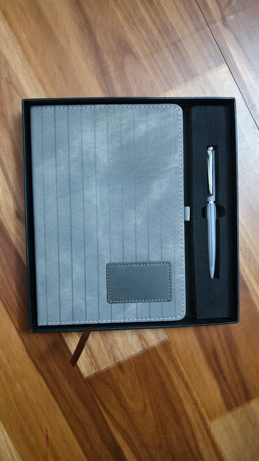 2 in 1 Gift Set Grey PU Leather Diary and Metal Pen