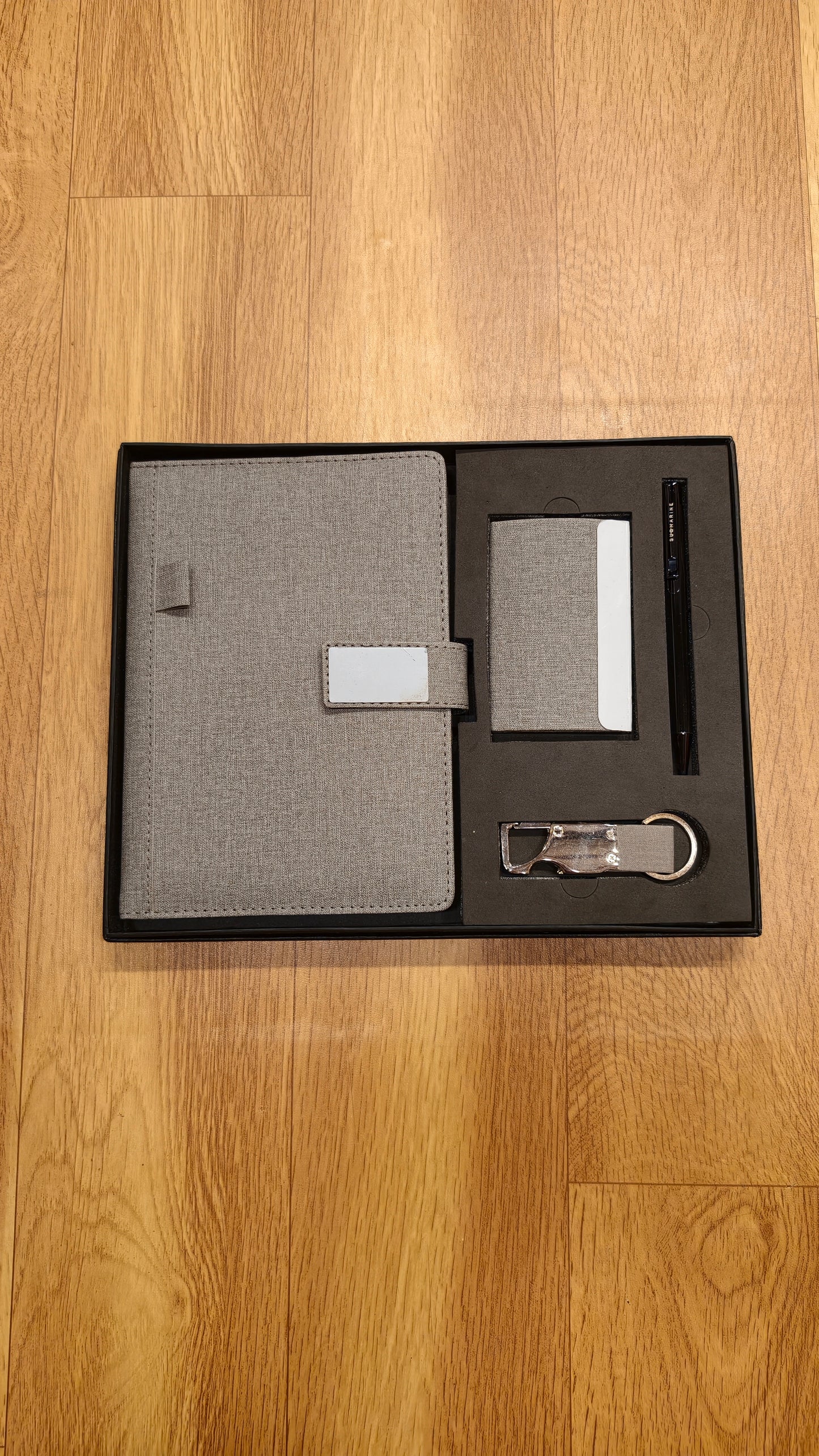 4 in 1 Personalized Corporate Gift Set | Custom Name Diary, Pen, Card Holder & Keychain | Premium Office Gift Combo for Employees, Boss, Clients & Professionals (Grey)