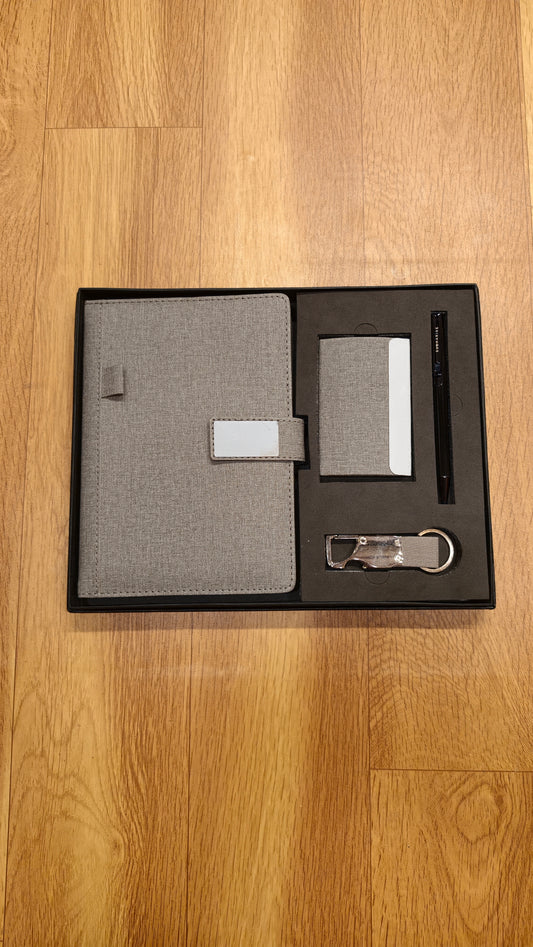 4 in 1 Personalized Corporate Gift Set | Custom Name Diary, Pen, Card Holder & Keychain | Premium Office Gift Combo for Employees, Boss, Clients & Professionals (Grey)